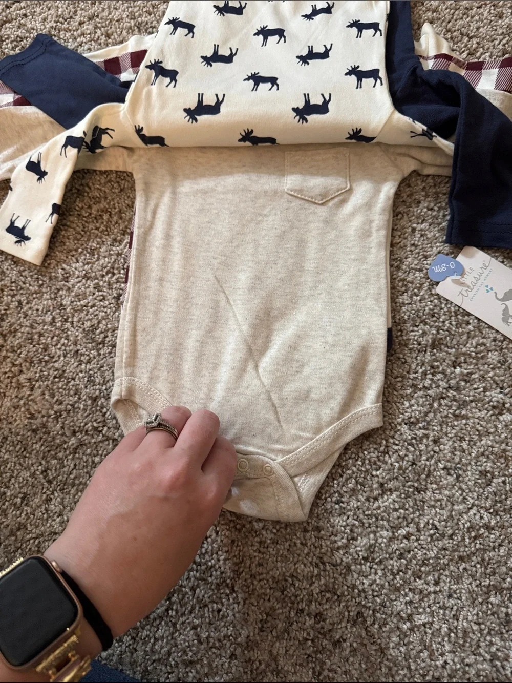 Navy Moose & Tree Fair Isle Baby Onesie bundle